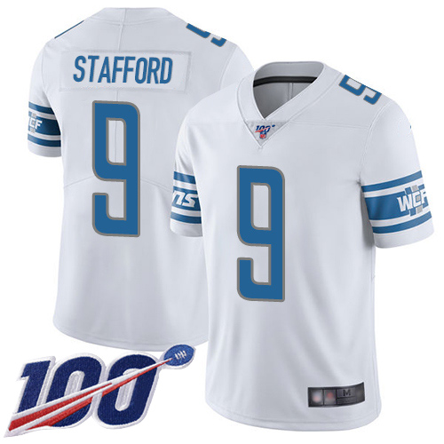 Detroit Lions Limited White Men Matthew Stafford Road Jersey NFL Football #9 100th Season Vapor Untouchable